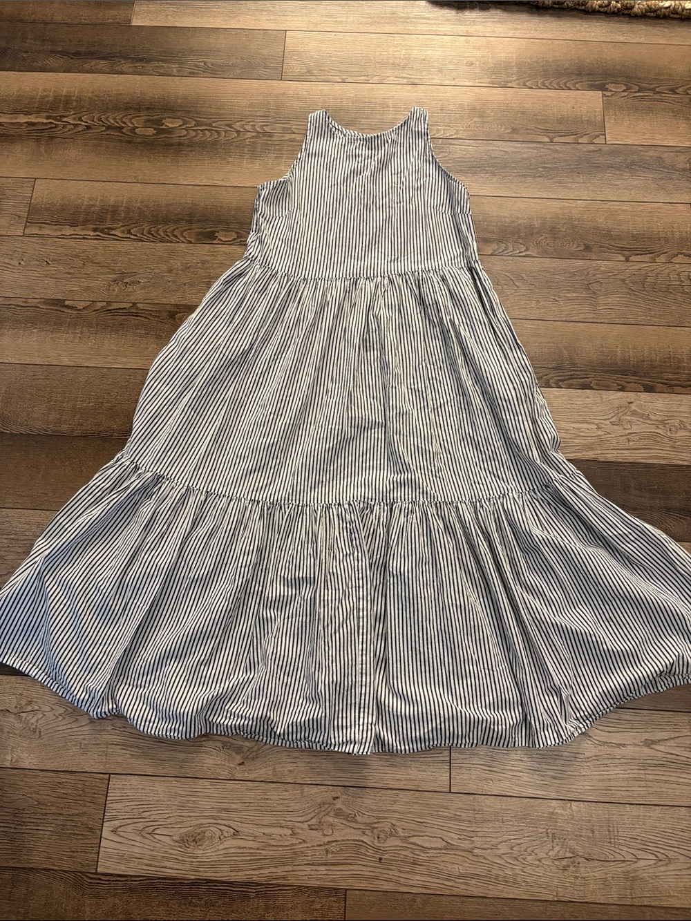 Striped Blue and White Sleeveless Maxi Dress